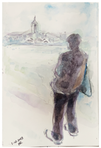Tourist watching Hong Kong harbour